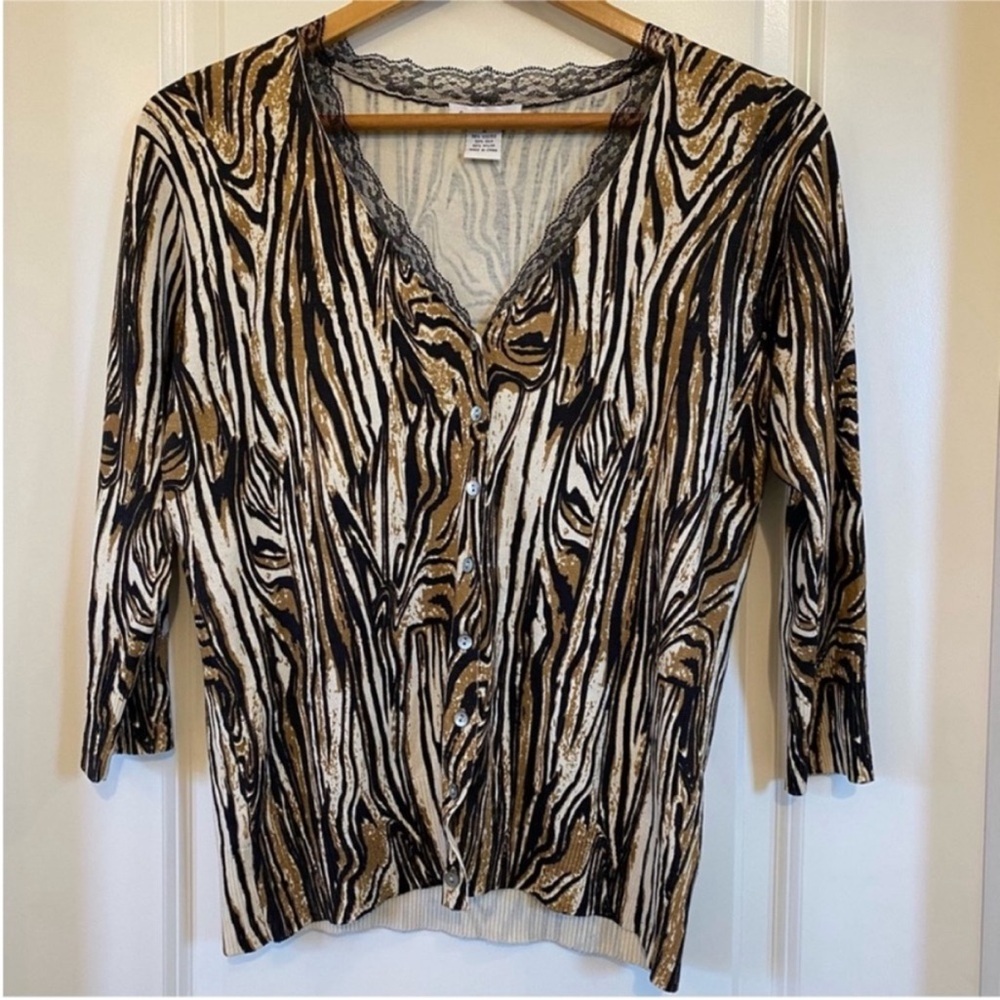 Gabriella Rossi lace trimmed cardigan silk blend animal print small indie sleaze